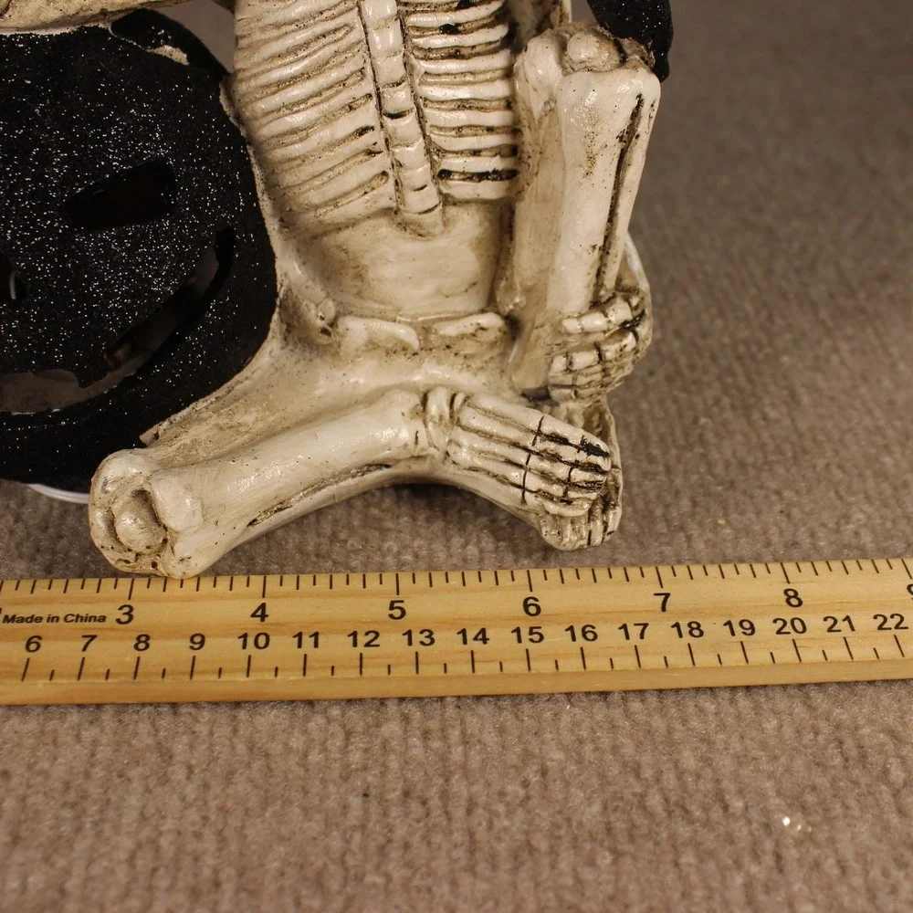 Halloween Skeleton Figurine Top Hat Glitter Pumpkin Light Up LED Decor 8.5in